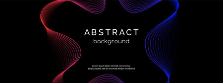 Dark abstract vector long banner template with colorful gradient wavy lines. Facebook cover, header, web bannerのイラスト素材
