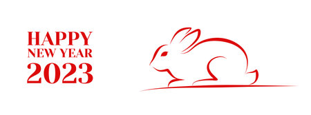 Happy New Year 2023 vector graphic greeting long banner with rabbit. Chinese symbol of the yearのイラスト素材