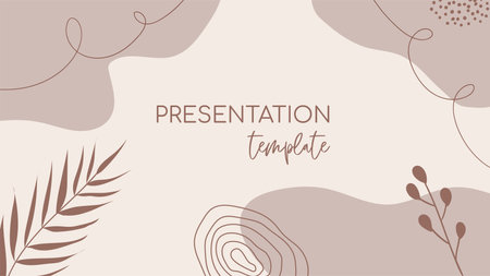 Presentation template. Natural floral neutral minimal vector background with organic shapes and leavesのイラスト素材