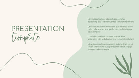 Presentation organic green template. Natural floral green minimal vector background with organic shapes and linesのイラスト素材