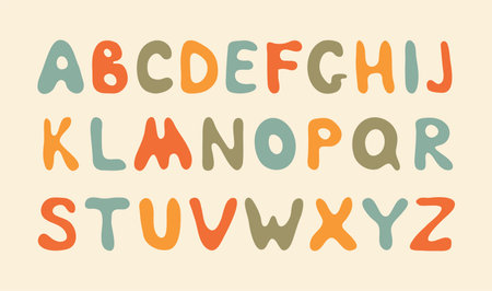 Retro groovy font. Vector hipster 70s styled decorative alphabet letters. Vintage typefaceのイラスト素材