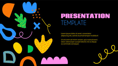 Abstract Y2K naive presentation template with hand drawn organic doodle shapes. Vector banner in 70s groovy retro styleのイラスト素材