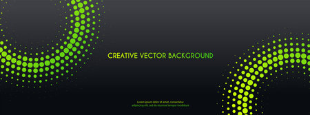 Abstract halftone dotted green circles dark background with copy space for text. cover, header, web bannerのイラスト素材