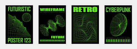Retro futuristic abstract geometric y2k posters, wall art, t-shirt prints, banners.のイラスト素材