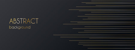 Black abstract vector long banner with golden lines. Minimal luxury creative background with copy space for text. cover, social media header, web bannerのイラスト素材