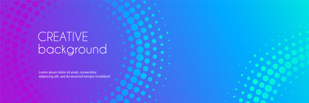 Abstract gradient dotted vector long banner template. Business minimal colorful background with halftone circle frame for web headerのイラスト素材