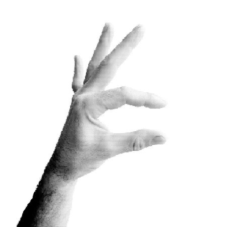 Halftone dotted hand for trendy y2k retro collage. Vector textured male fingers gestureのイラスト素材