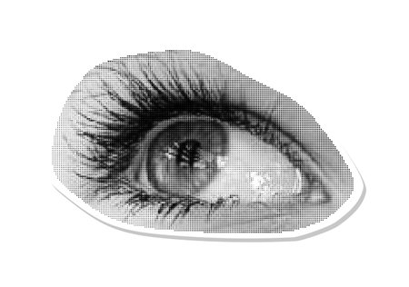 Halftone dotted cutout eye sticker for trendy y2k retro collages. Vector textured female look upのイラスト素材