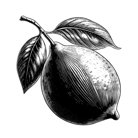 Lemon engraving hand drawn isolated fruit vector illustrationのイラスト素材