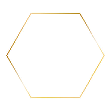 Golden hexagon frame. Vector outline thin aesthetic geometric shine border for invitations designのイラスト素材