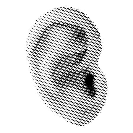 Halftone dotted female ear. Vector textured ear for trendy y2k retro collageのイラスト素材