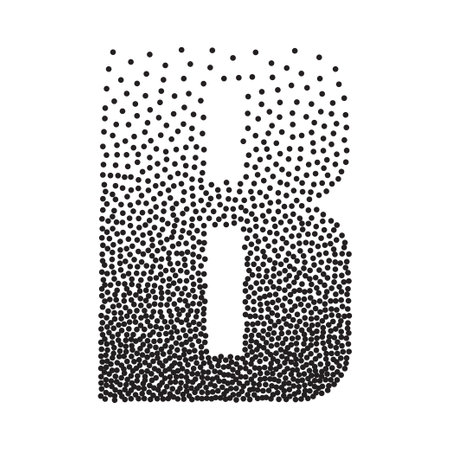 Halftone gradient grain letter B. Vector stipple dotted textured fontのイラスト素材