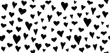Hearts hand drawn Y2K seamless pattern. Vector doodle funny hearts love monochrome background