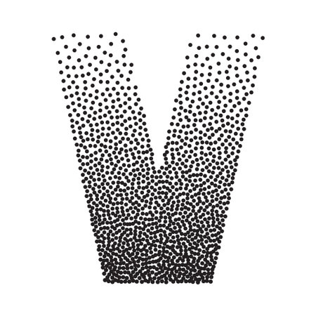 Halftone gradient grain letter V. Vector stipple dotted textured fontのイラスト素材