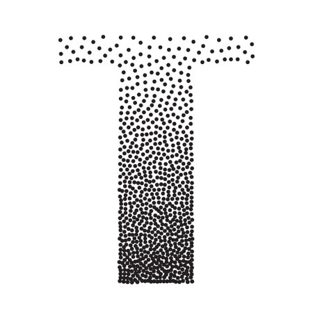 Halftone gradient grain letter T. Vector stipple dotted textured fontのイラスト素材