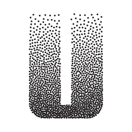 Halftone gradient grain letter U. Vector stipple dotted textured fontのイラスト素材