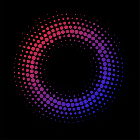Halftone effect dotted colorful gradient frame. Isolated vector dotted circleのイラスト素材