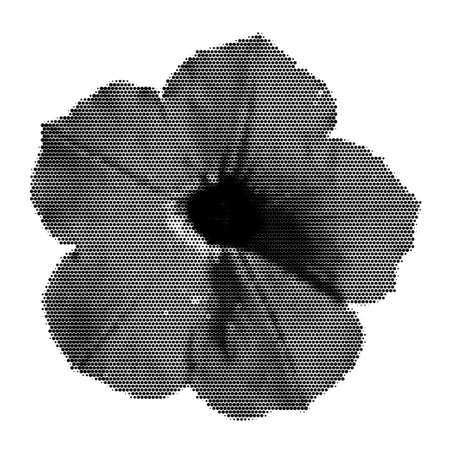 Halftone dotted cutout flower for trendy y2k retro collages. Vector realistic textured blossomのイラスト素材