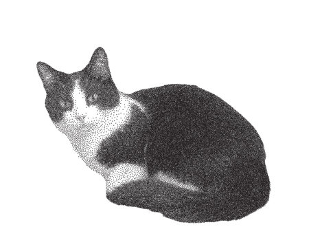 Stippling dotted laying cat for trendy y2k retro collage. Vector isolated photocopy effect pet illustrationのイラスト素材