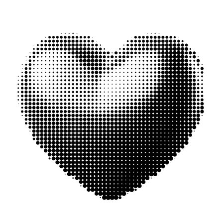 Halftone dotted heart shape for trendy Valentines day retro collage. Vector textured photocopy effect 3d heartのイラスト素材