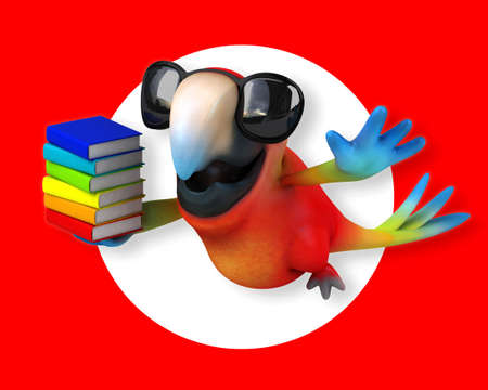 Cute parrot with books and a poster. Suitable for printing on clothes.の写真素材