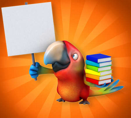 Cute parrot with books and a poster. Suitable for printing on clothes.の写真素材