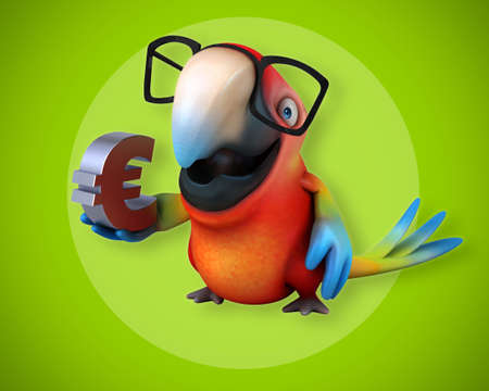 A cheerful parrot with a euro sign in his hands.の写真素材