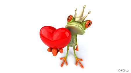 Cheerful frog. The drawing is suitable for a T-shirt.の写真素材