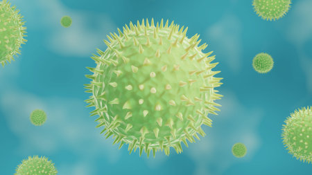 Pollen grain, microscopic view of pollen grains in the air cousing triggering allergy known as hay...