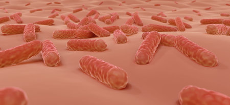 Bacteria on skin, Skin microbiome 3d illustration