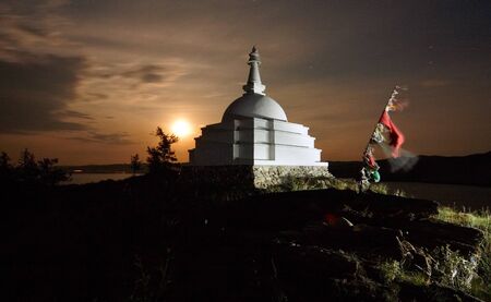 Nature landscape of Baikal lake - buddhist chorten in the night. - ..の写真素材