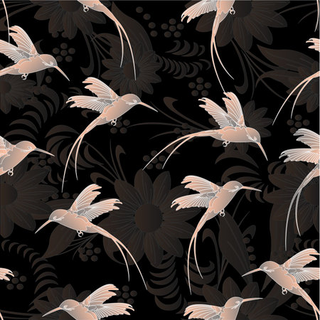 Beautiful seamless pattern.Colibri with flowers.のイラスト素材