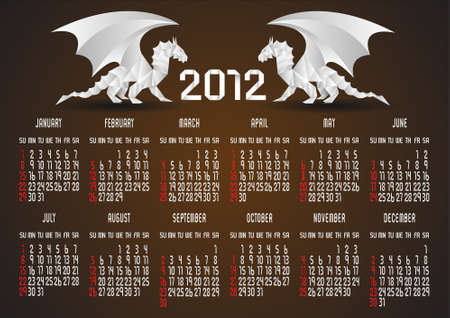  Origami Calendar 2012 with Dragon. のイラスト素材