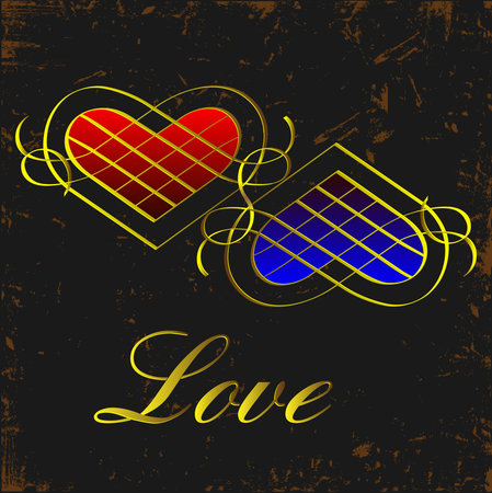 Two vintage golden hearts on grunge backgroundのイラスト素材