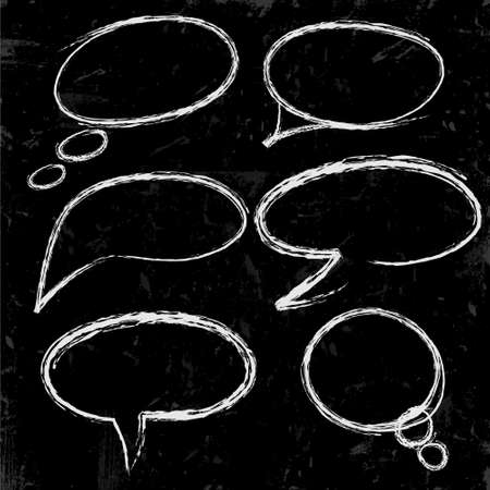 Sketch of speech bubbles chalked on blackのイラスト素材