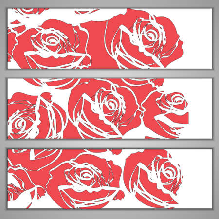 Three retro flower banners with red roses. Vector eps10のイラスト素材