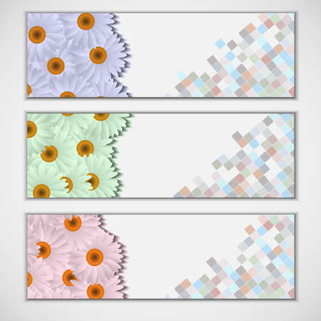 Vector set of three banners, abstract headers with camomilesのイラスト素材