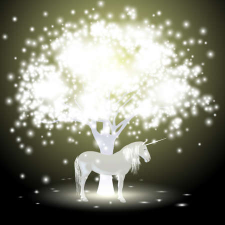 Magical tree and Unicornのイラスト素材
