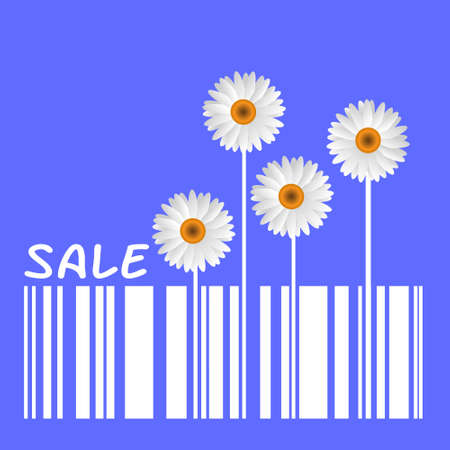  Summer Sale with Camomiles and barcodeのイラスト素材