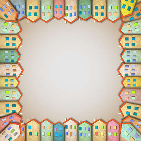 Frame of colorful homes made from old paperのイラスト素材