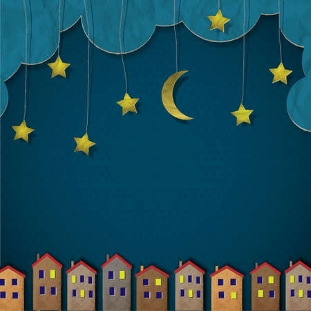  Paper town at night. Creative vector eps 10 のイラスト素材