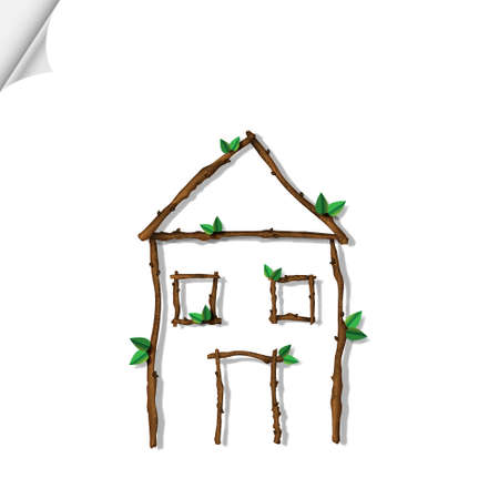 House made of branches isolated on white background. Vector eco conceptのイラスト素材