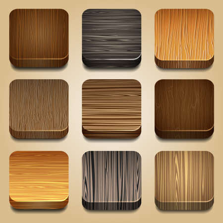 Vector set of apps icon with wooden textureのイラスト素材