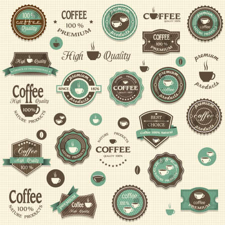 Collection of coffee labels and elements for design vintage style のイラスト素材