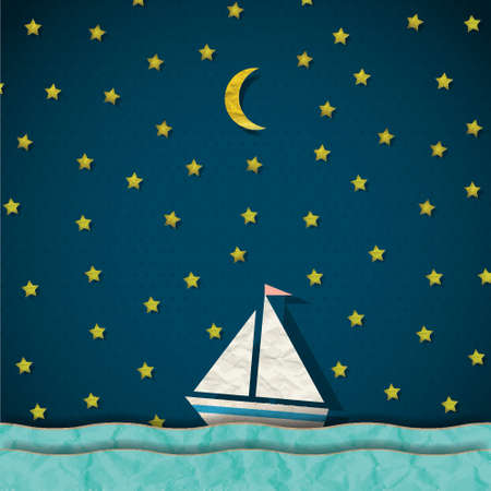 Sailing boat at nightのイラスト素材
