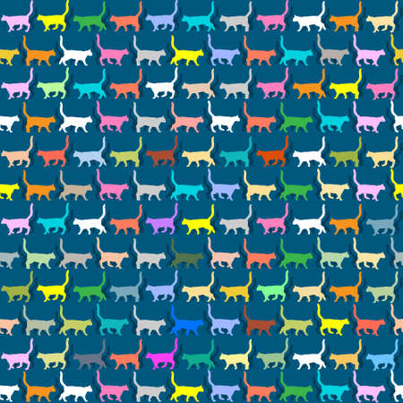 Seamless wallpaper with colorful silhouettes catsのイラスト素材