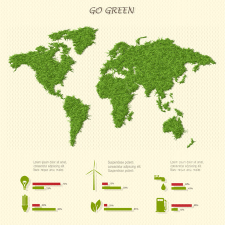  Stylized world map with eco infographic elementsのイラスト素材