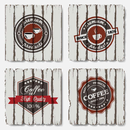 Coffee labels on old wood background のイラスト素材