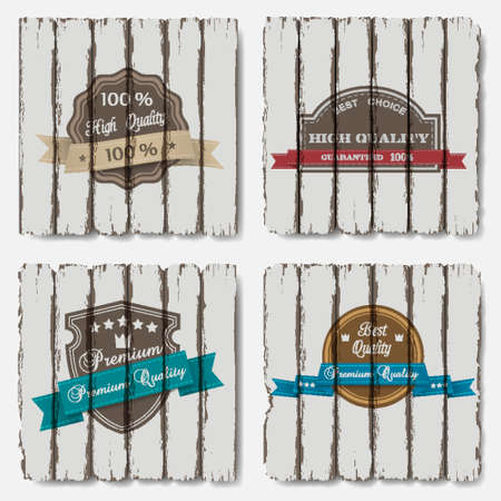 Premium Quality Labels on old wood background のイラスト素材