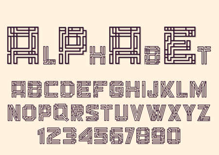  Alphabet letters and numbers in Mayan style. のイラスト素材